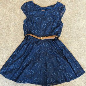 Dress Navy Blue Lace with tan/brown accent belt.